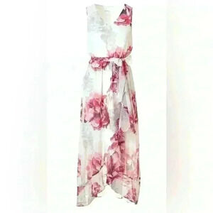 CLEO- Floral high low layered wrap dress